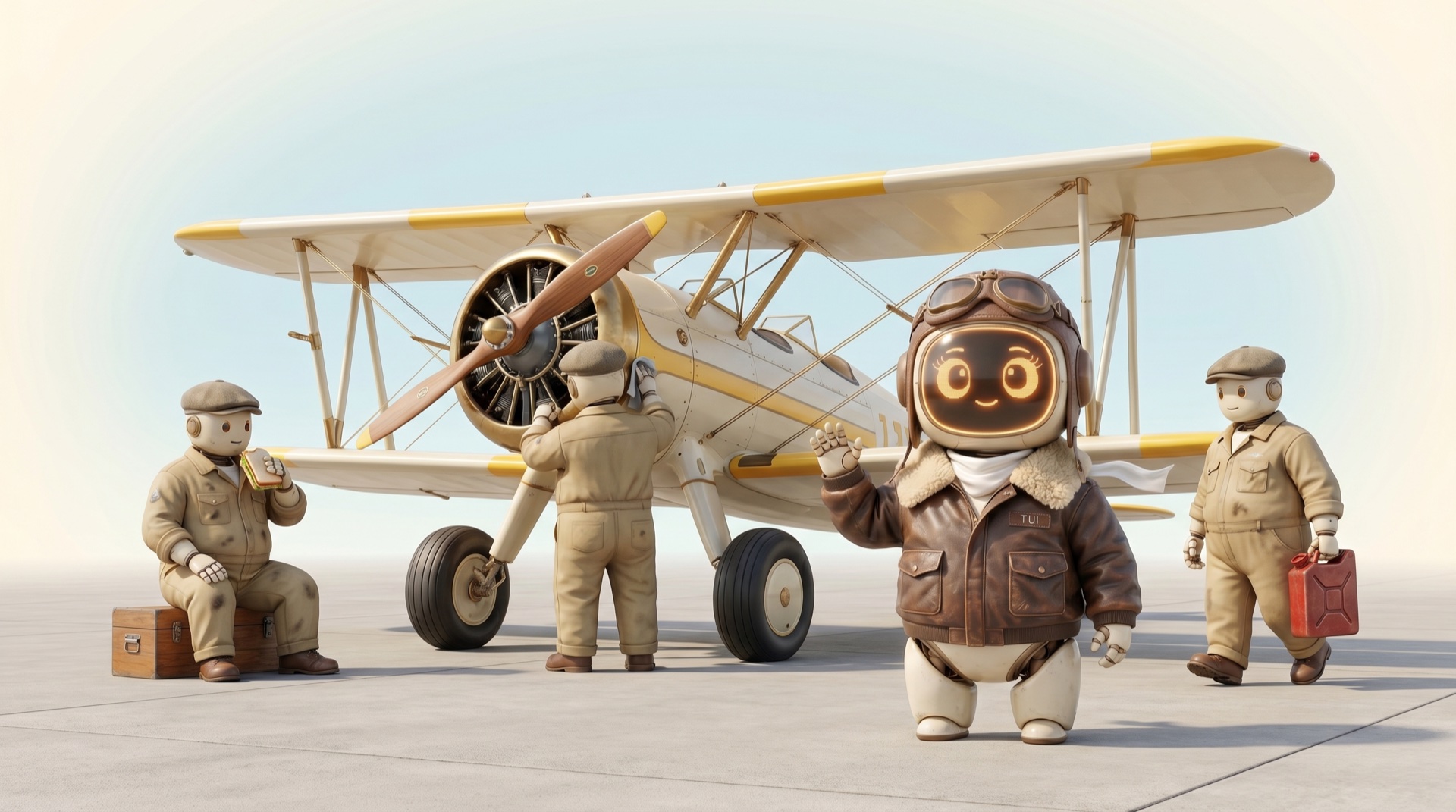 Tui and the Robo Loans crew with the plane