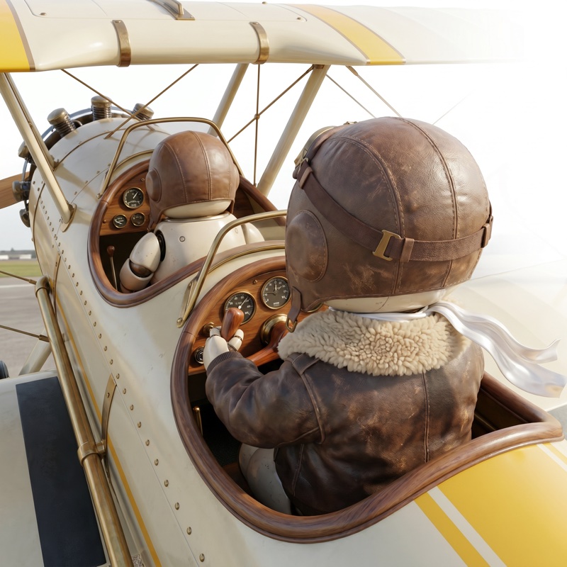 Tui at the controls of the plane